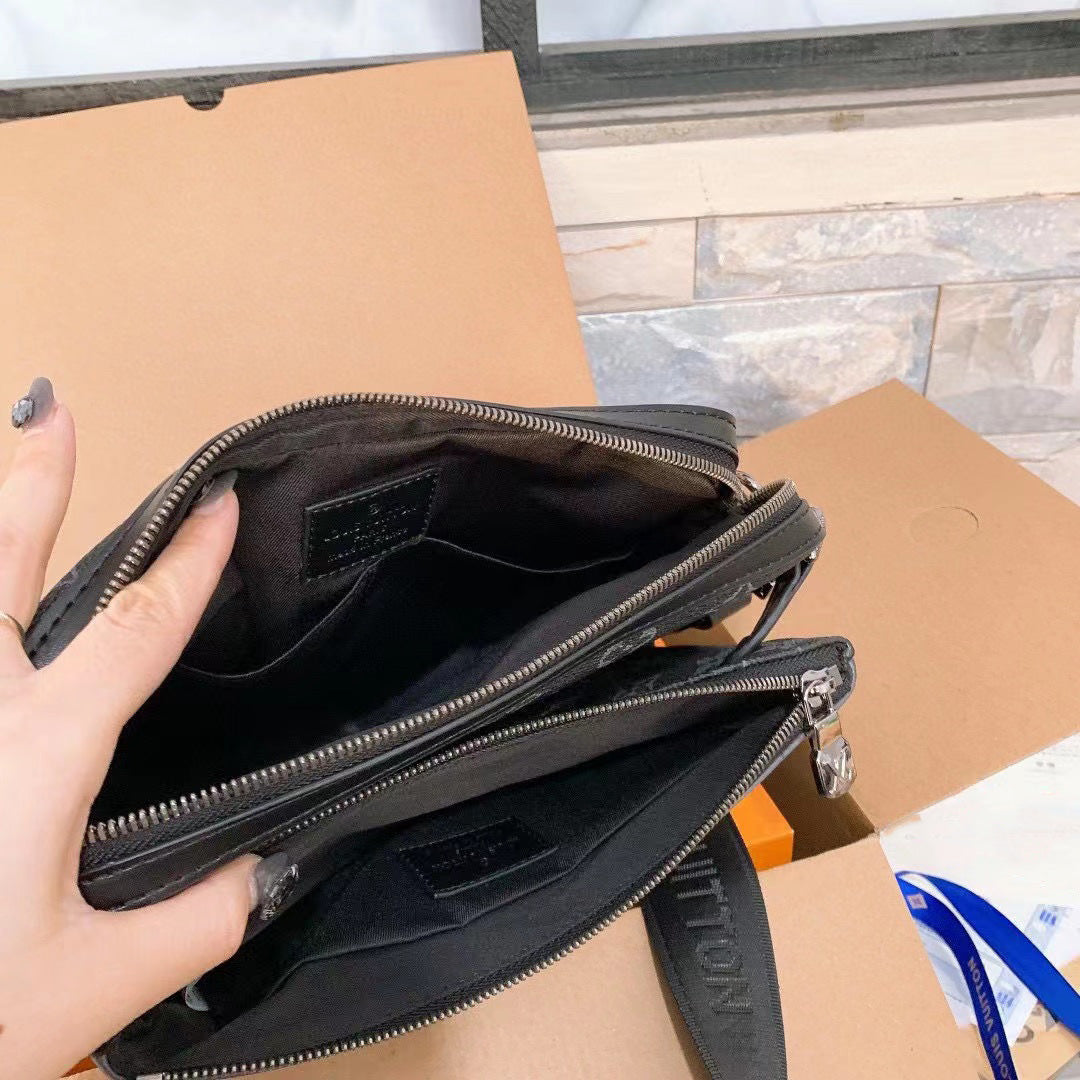 New Black leather v logo handmade bags