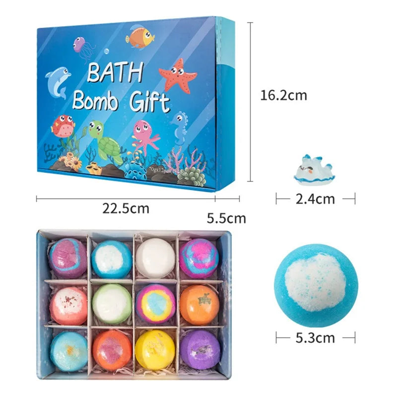 💙12Pcs 60g Ocean Toy Shower Bombs for Kids Bathing Stress Relief Aroma Therapy Spa Salt Ball🐳 🎁