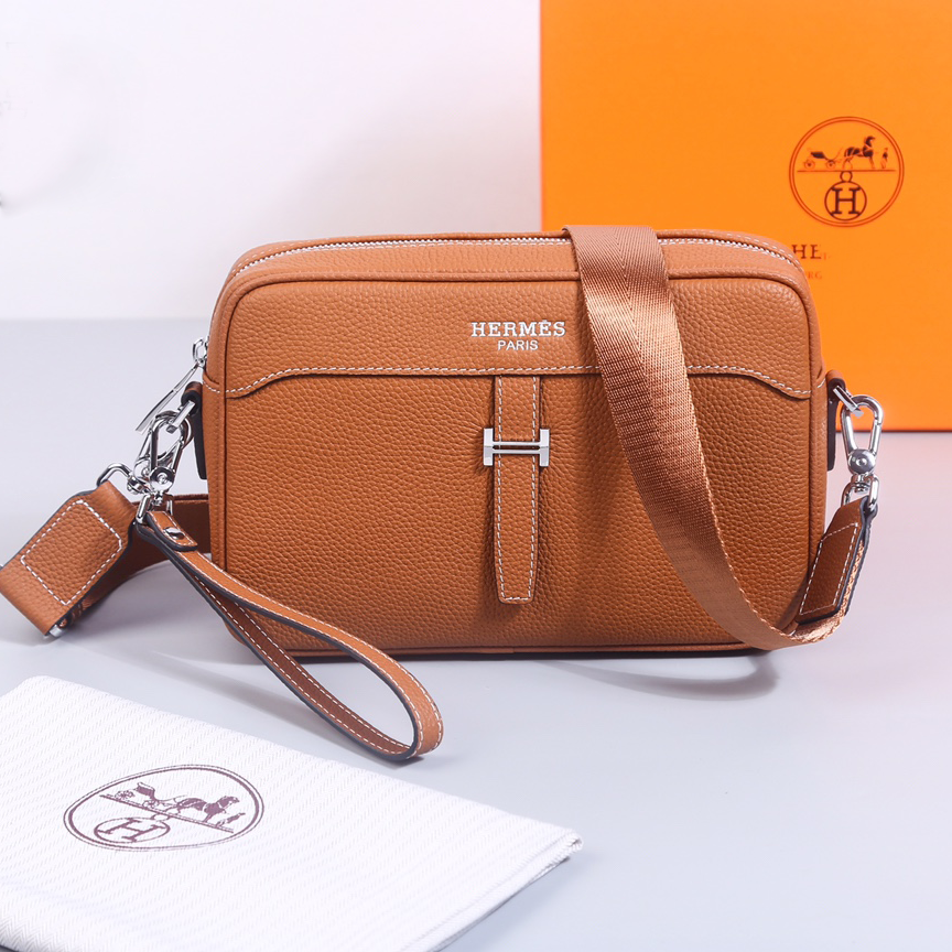 New Brown Real Leather H Logo Men's BagsXC052025101603
