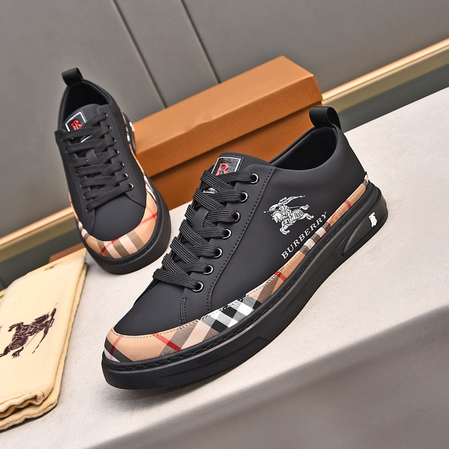 New Black B Logo Handmade Men's LoafersXC052024082604