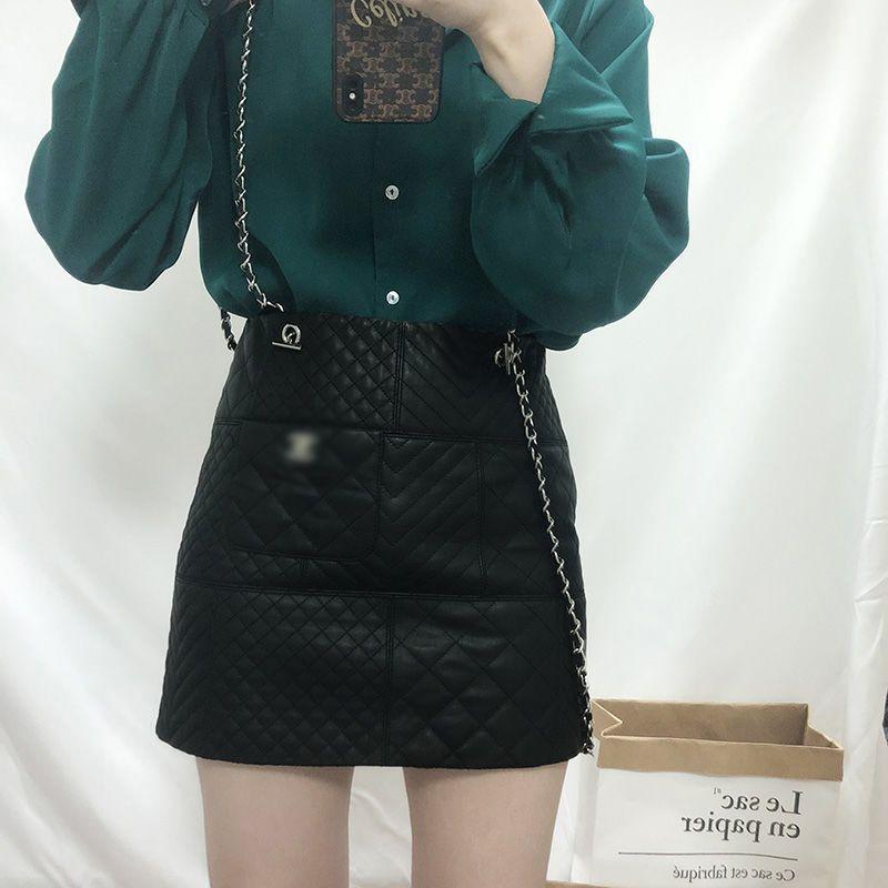 New Genuine Leather Diamond Chain Skirt For Women 10240108LY07