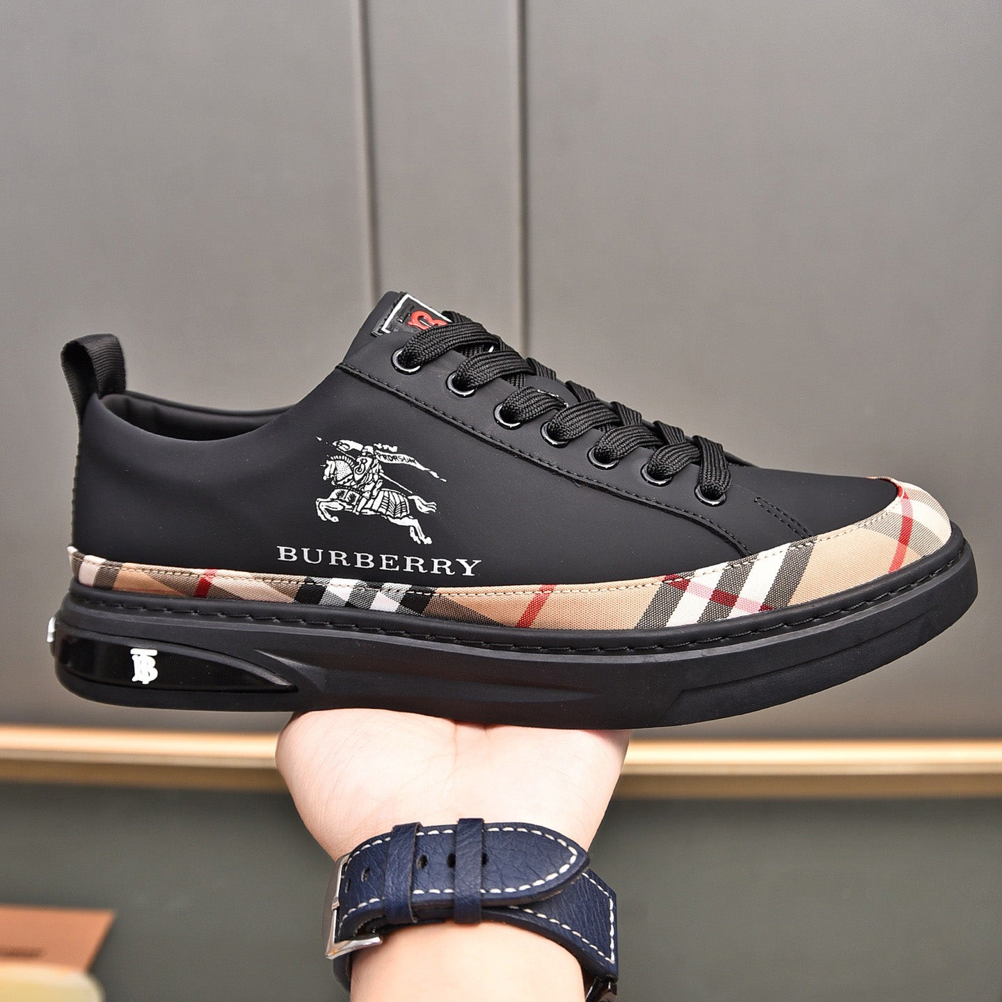 New Black B Logo Handmade Men's LoafersXC052024082604