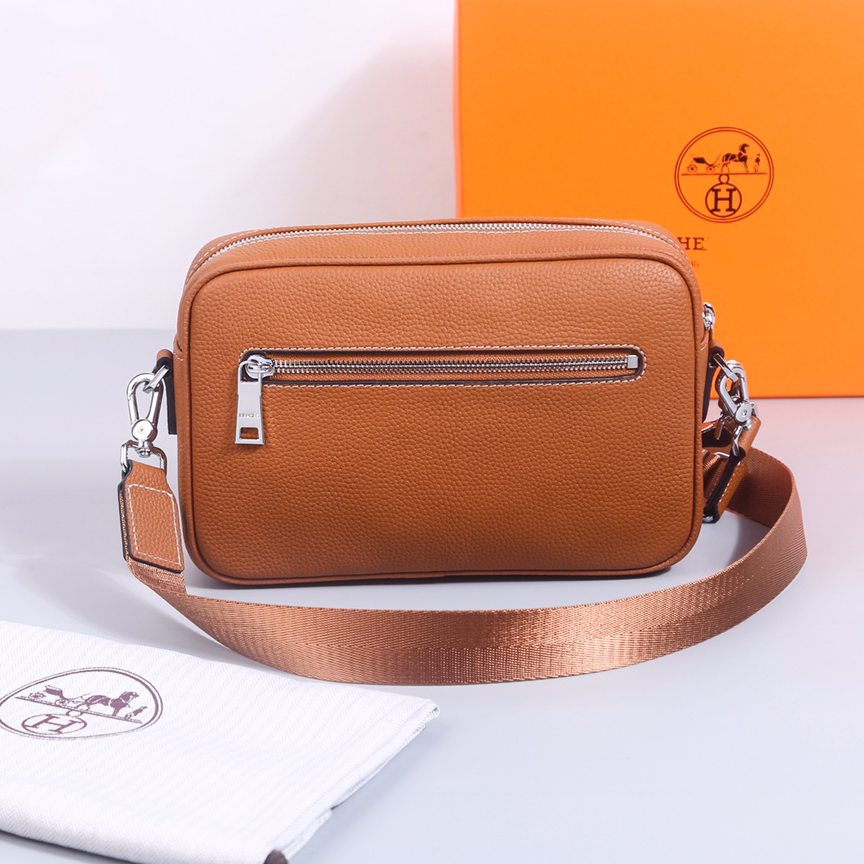 New Brown Real Leather H Logo Men's BagsXC052025101603