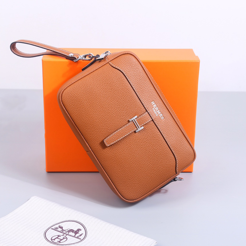 New Brown Real Leather H Logo Men's BagsXC052025101603