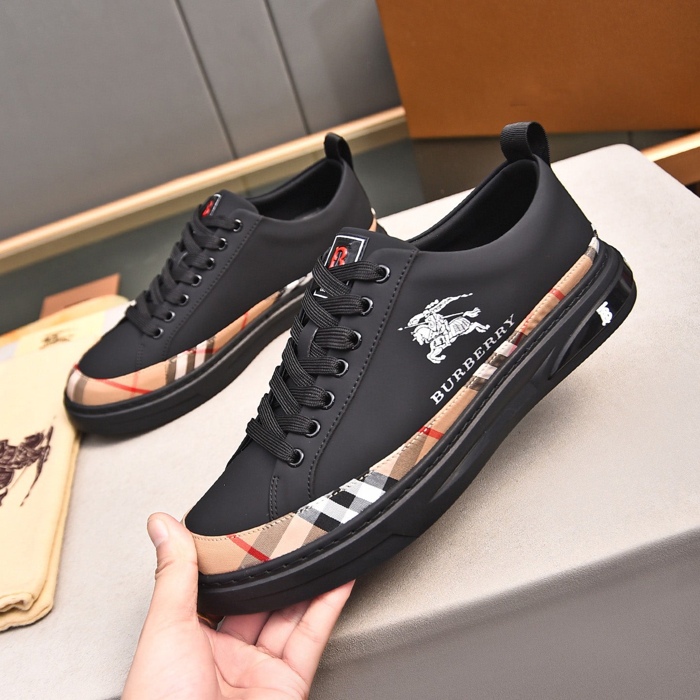 New Black B Logo Handmade Men's LoafersXC052024082604