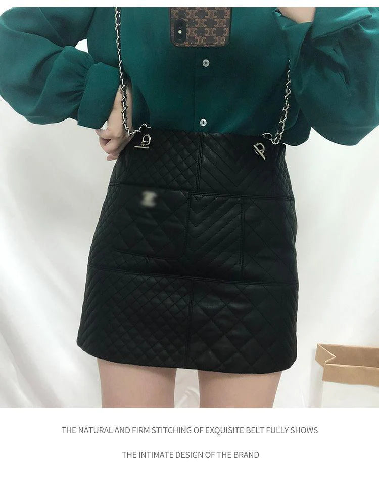New Genuine Leather Diamond Chain Skirt For Women 10240108LY07