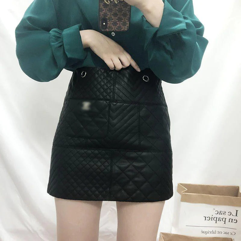 New Genuine Leather Diamond Chain Skirt For Women 10240108LY07