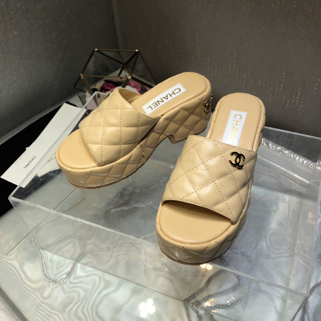 New Fashion trend C logo 7.5 cm Women's high-heeled Slippers- PD05202380307