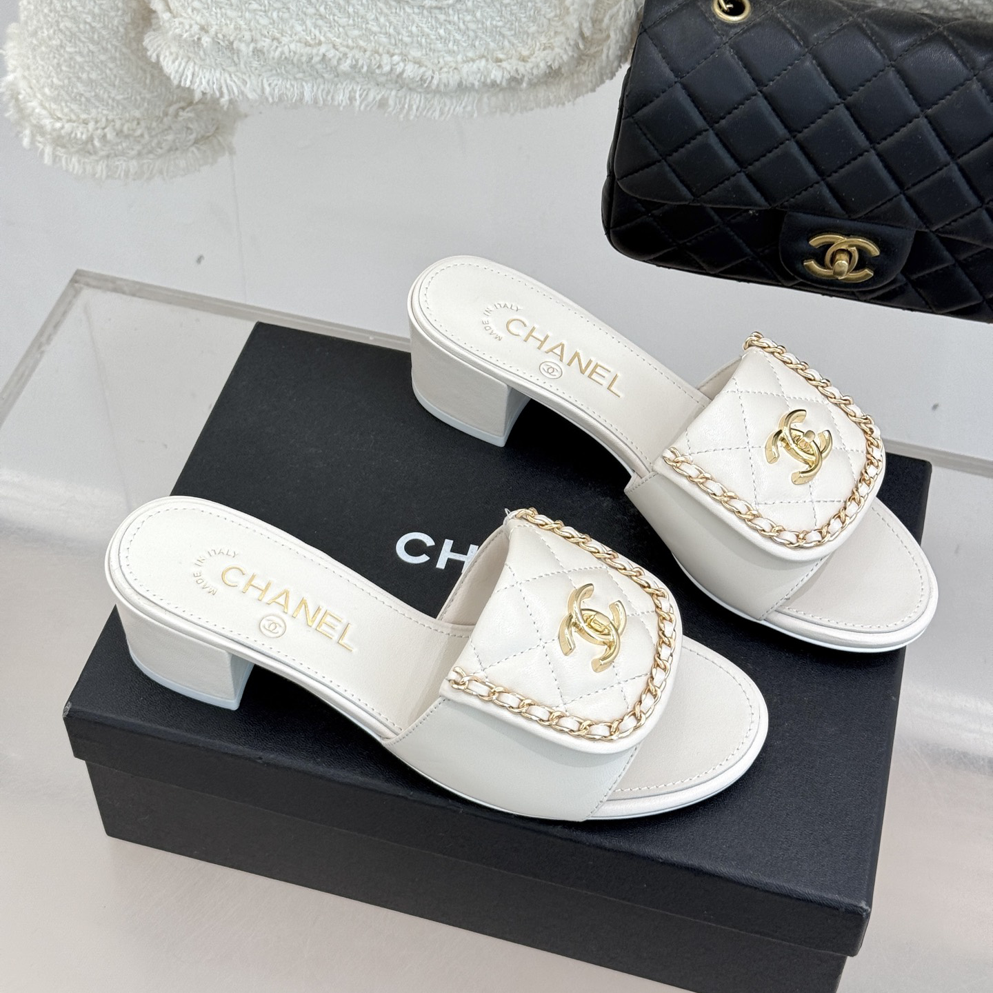 New Black and White Leather Women's HeelsXC052026052208