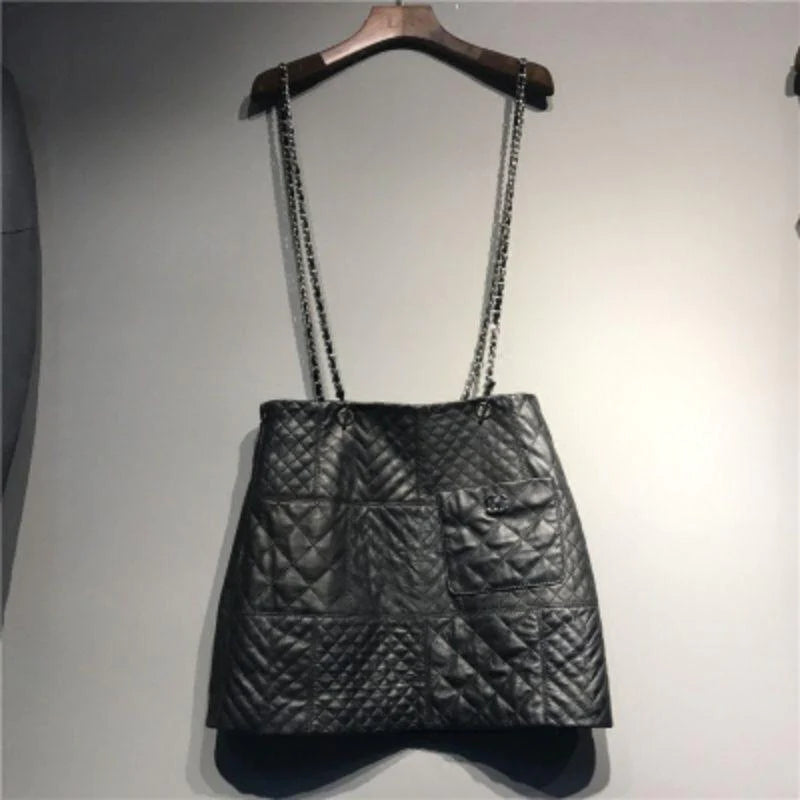 New Genuine Leather Diamond Chain Skirt For Women 10240108LY07