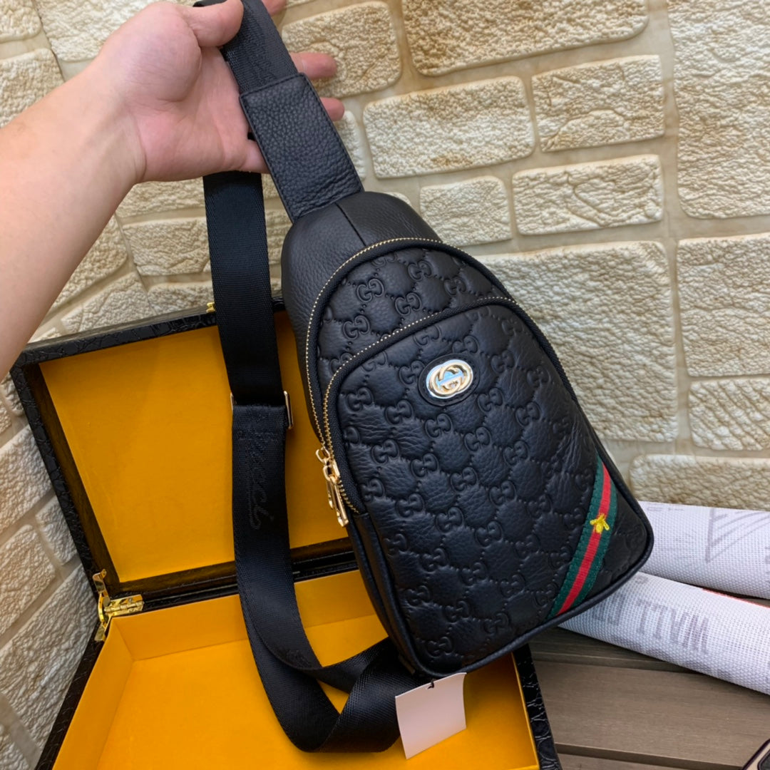 New Black Leather G Logo Men's BagsXC052025060403
