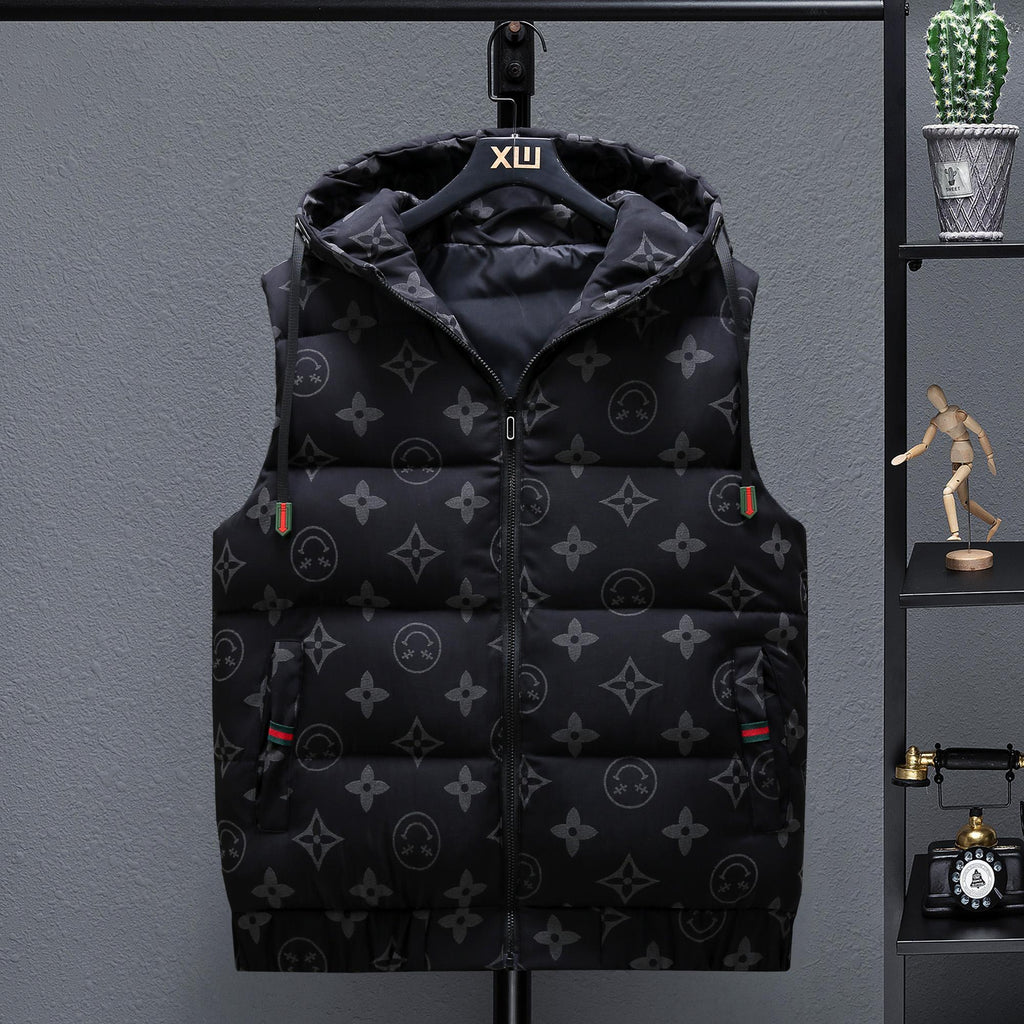 Thickened Thermal Printed Hooded Vest 0823120103