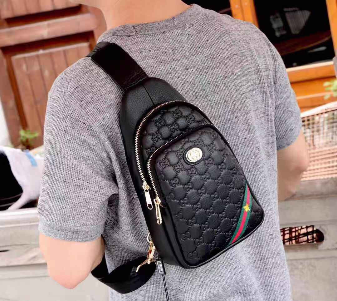 New Black Leather G Logo Men's BagsXC052025060403