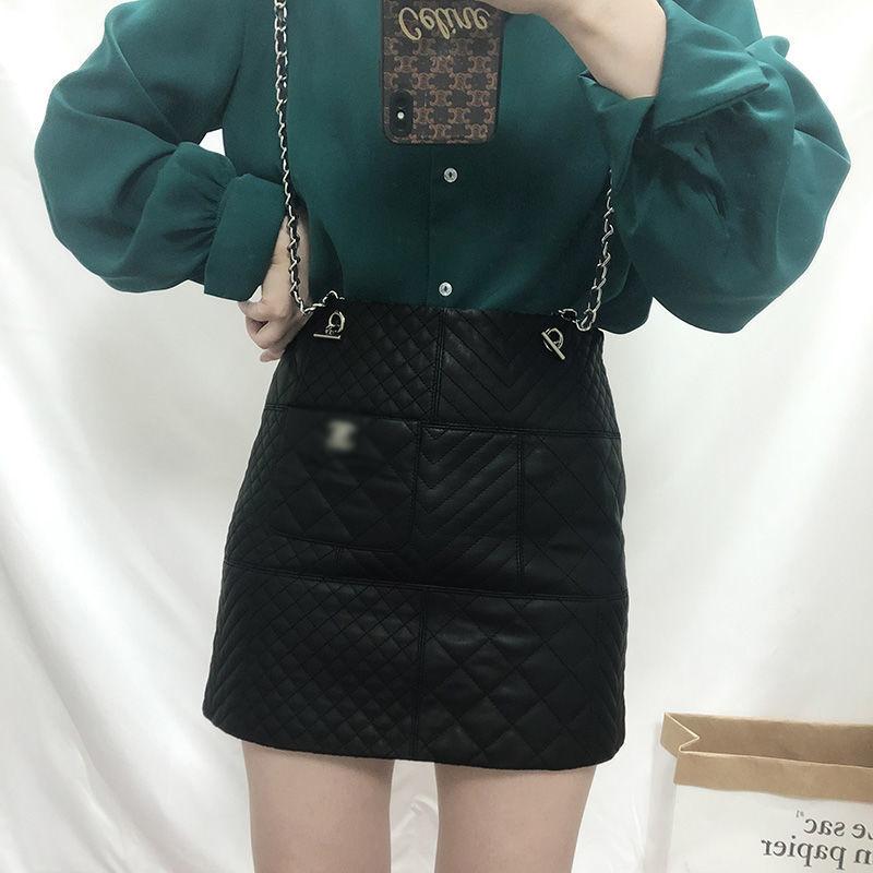 New Genuine Leather Diamond Chain Skirt For Women 10240108LY07
