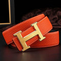 Double-sided Head Layer Cowhide Smooth Buckle Letter Genuine Leather Men's BeltPD05202312608