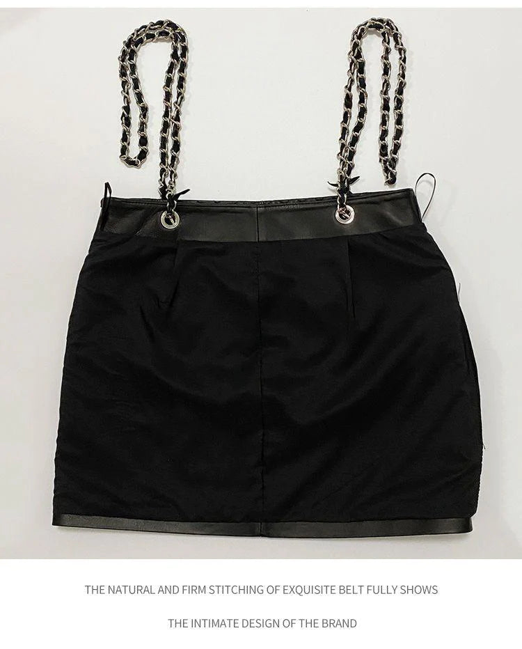 New Genuine Leather Diamond Chain Skirt For Women 10240108LY07