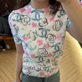 Hand-painted Camellia Double C Print Knit Short Sleeve 1024122306