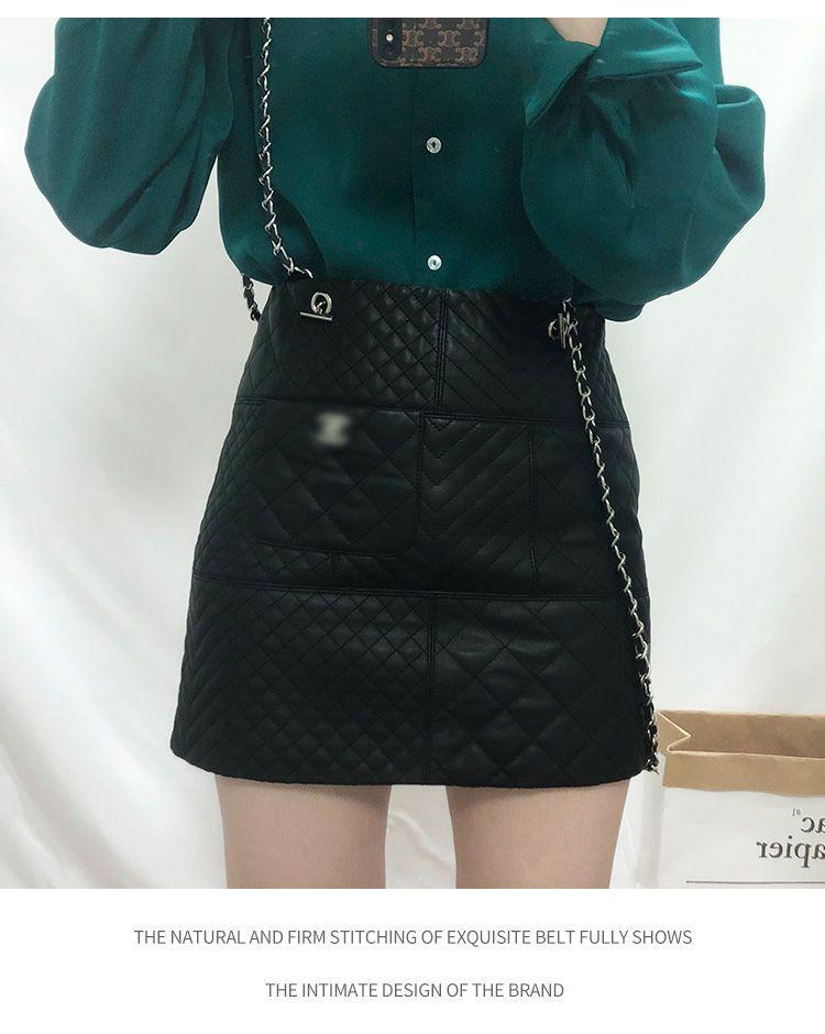 New Genuine Leather Diamond Chain Skirt For Women 10240108LY07