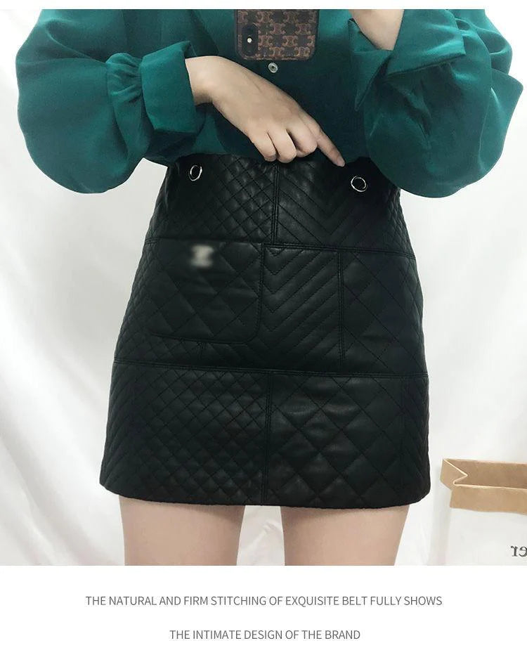 New Genuine Leather Diamond Chain Skirt For Women 10240108LY07