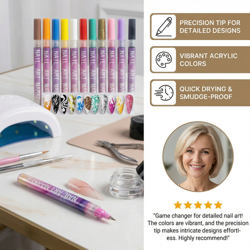 Nail Art Marker Set with Precision Tip – Acrylic Pens for Detailed Nail Designs