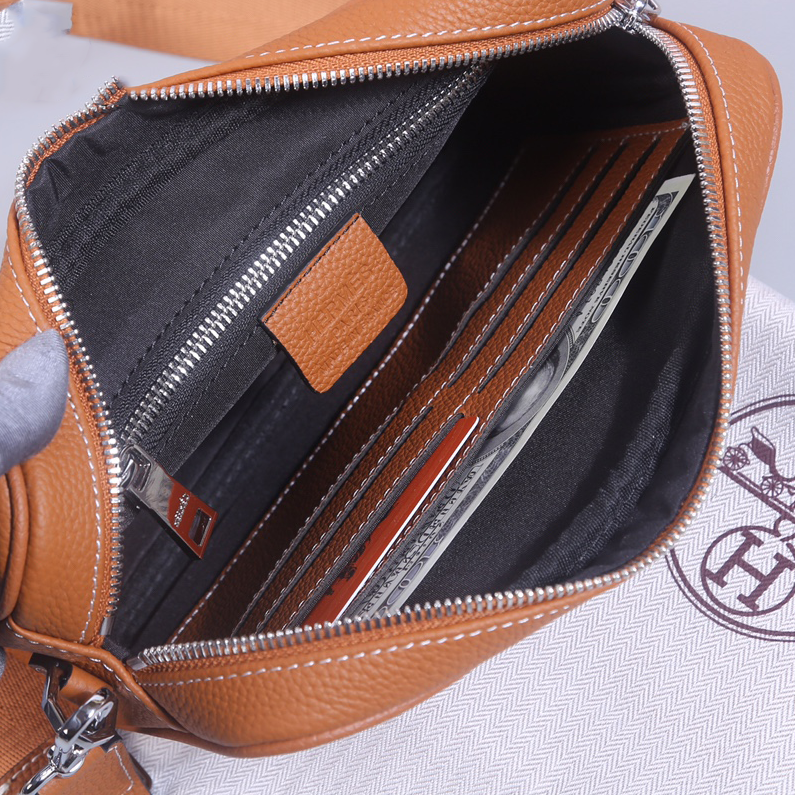 New Brown Real Leather H Logo Men's BagsXC052025101603